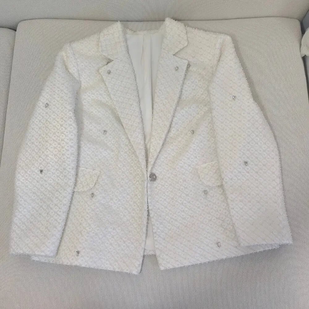 Morphine Fashion Pearl Crystal White Bridal Blazer Jacket XL NWT - Picture 2 of 11